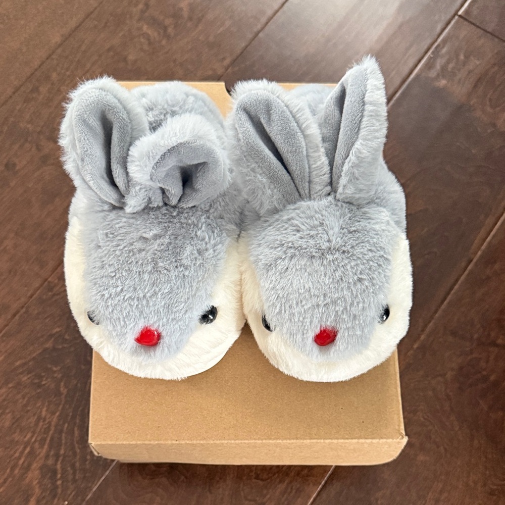 Fluffy Gray Bunny Kids Slippers
